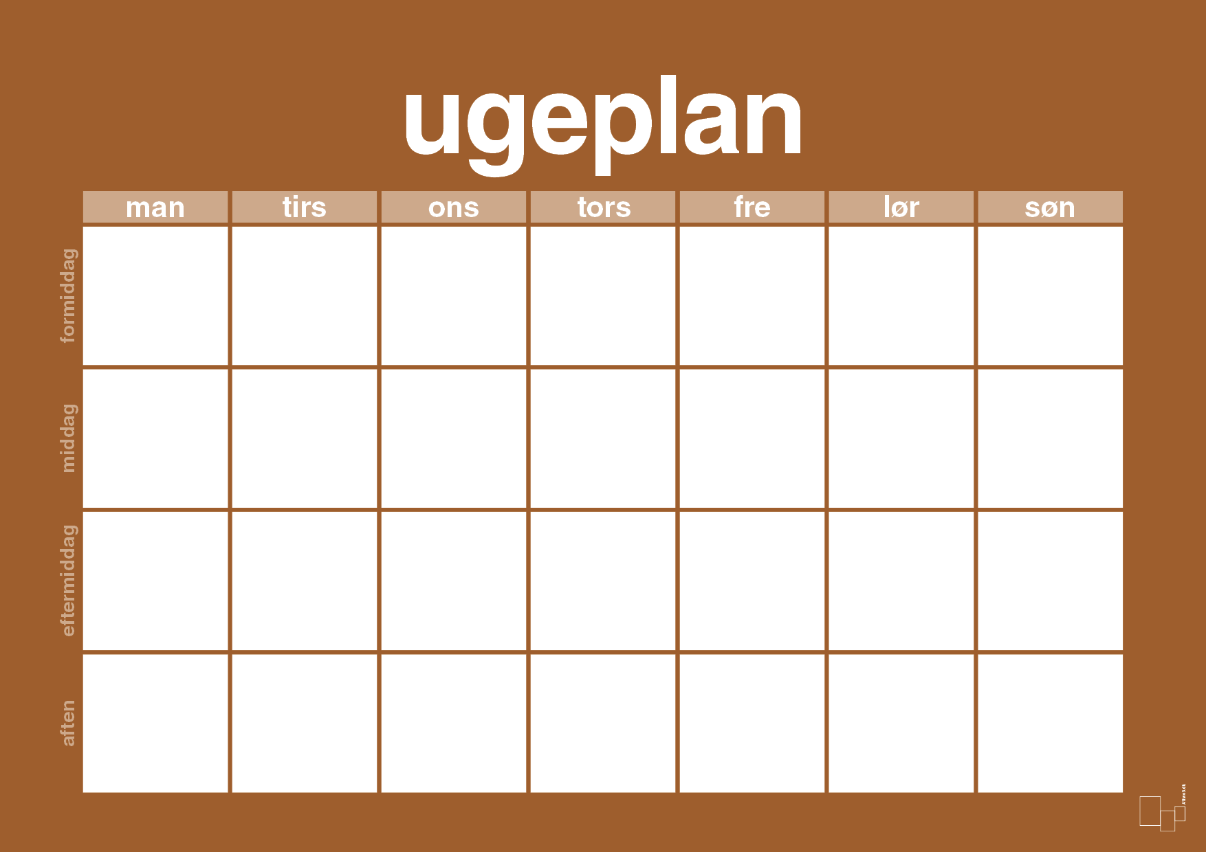 plakat: ugeplan horizontal generisk - cognac-Planer-A1two3