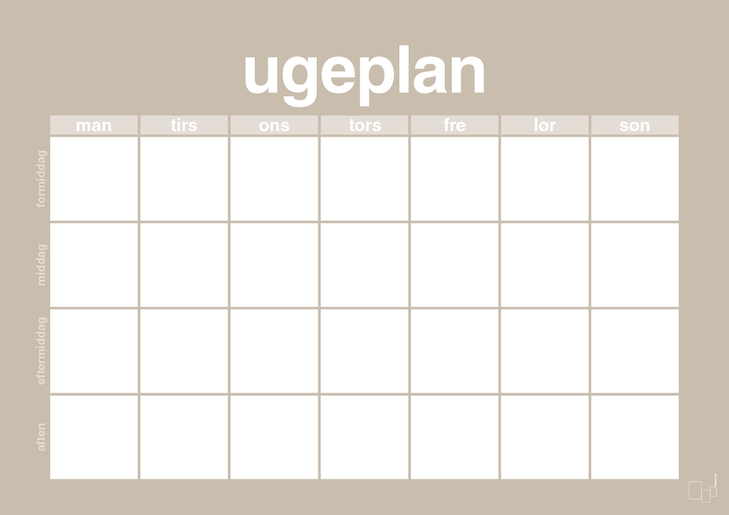 plakat: ugeplan horizontal generisk - creamy mushroom-Planer-A1two3