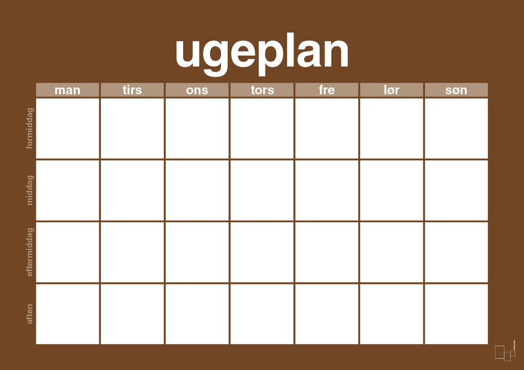 plakat: ugeplan horizontal generisk - dark brown-Planer-A1two3