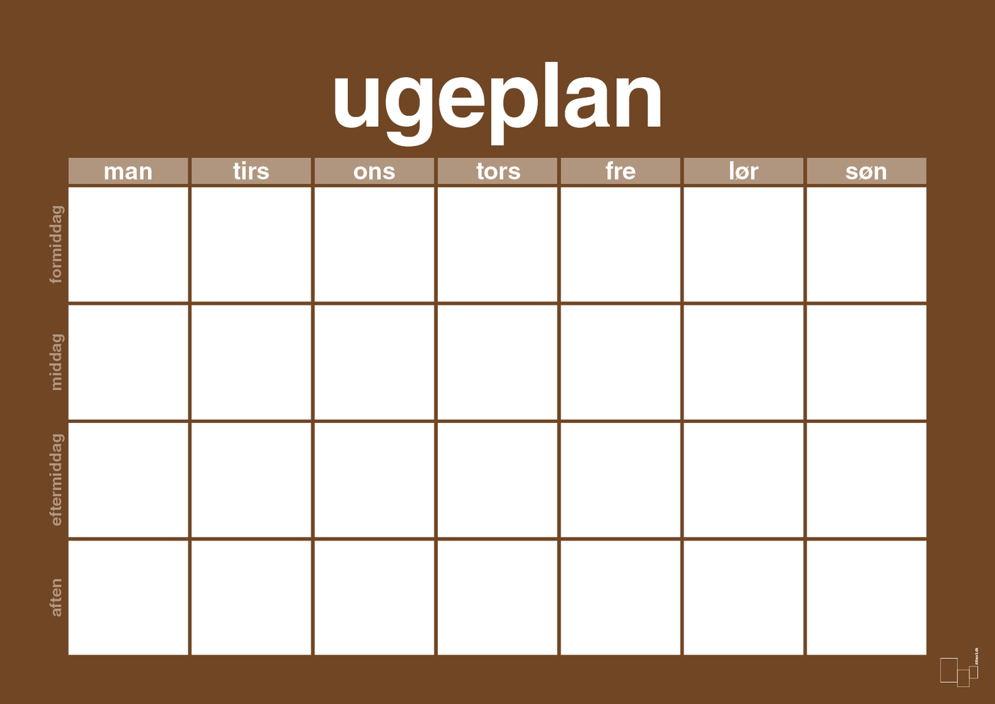 plakat: ugeplan horizontal generisk - dark brown-Planer-A1two3