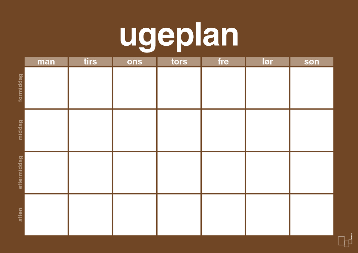 plakat: ugeplan horizontal generisk - dark brown-Planer-A1two3