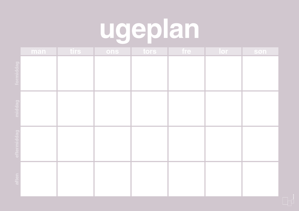 plakat: ugeplan horizontal generisk - dusty lilac-Planer-A1two3