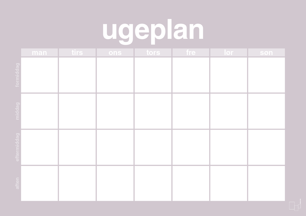 plakat: ugeplan horizontal generisk - dusty lilac-Planer-A1two3