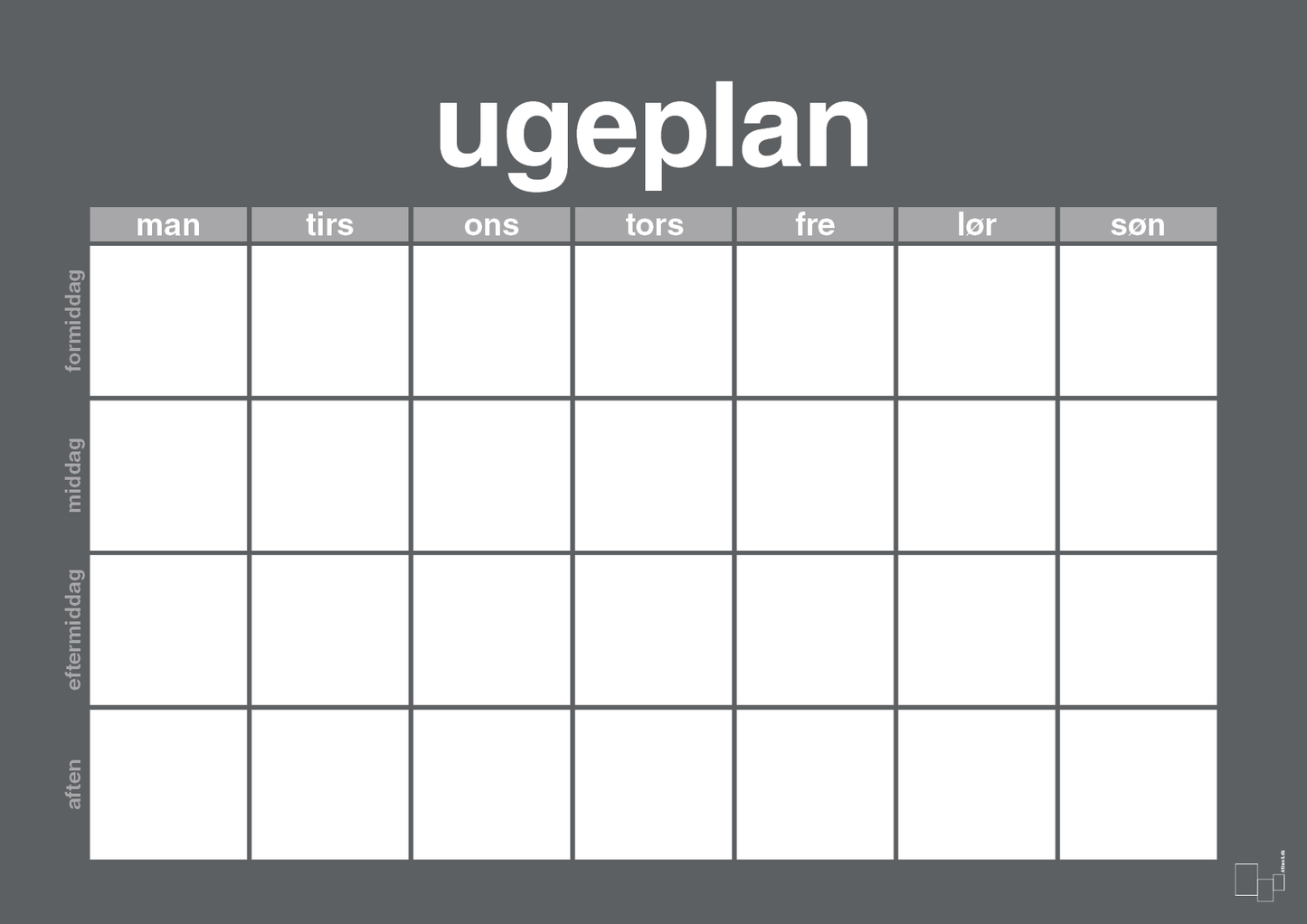 plakat: ugeplan horizontal generisk - graphic charcoal-Planer-A1two3