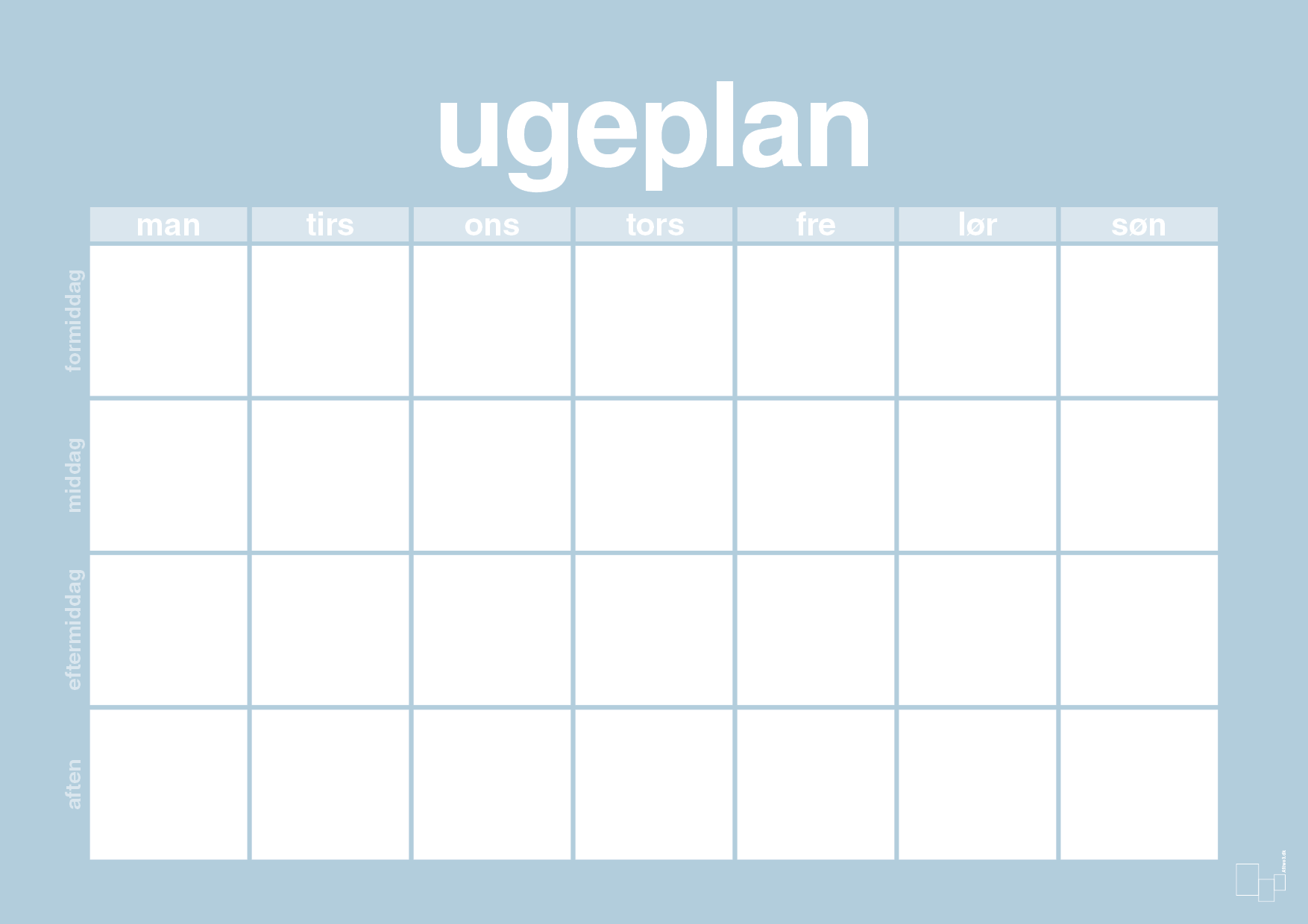 plakat: ugeplan horizontal generisk - heavenly blue-Planer-A1two3