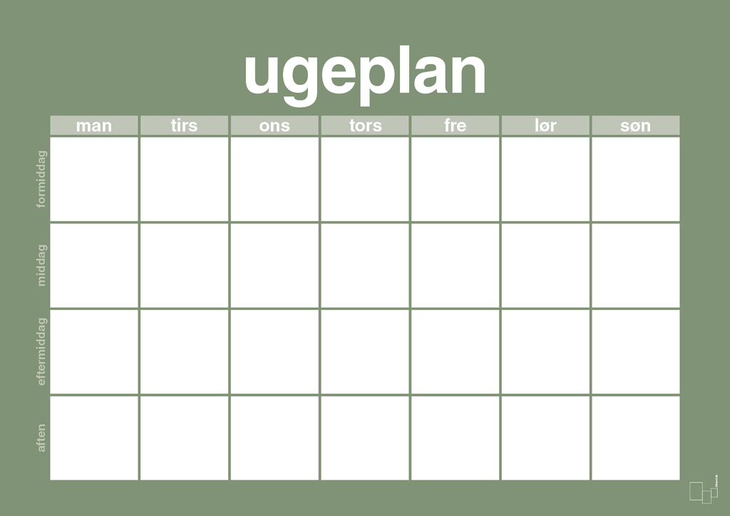plakat: ugeplan horizontal generisk - jade-Planer-A1two3