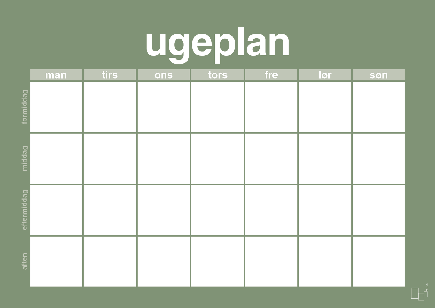 plakat: ugeplan horizontal generisk - jade-Planer-A1two3