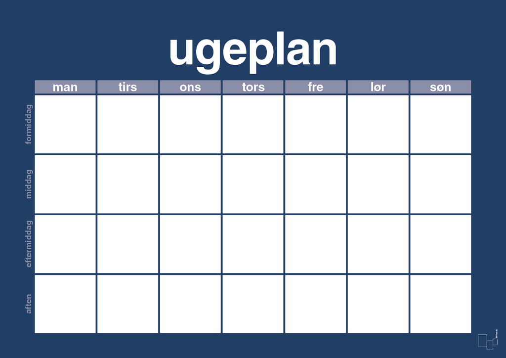 plakat: ugeplan horizontal generisk - lapis blue-Planer-A1two3