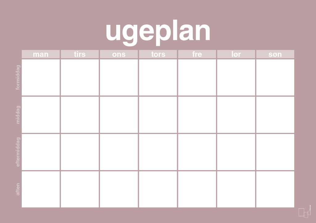 plakat: ugeplan horizontal generisk - light rose-Planer-A1two3