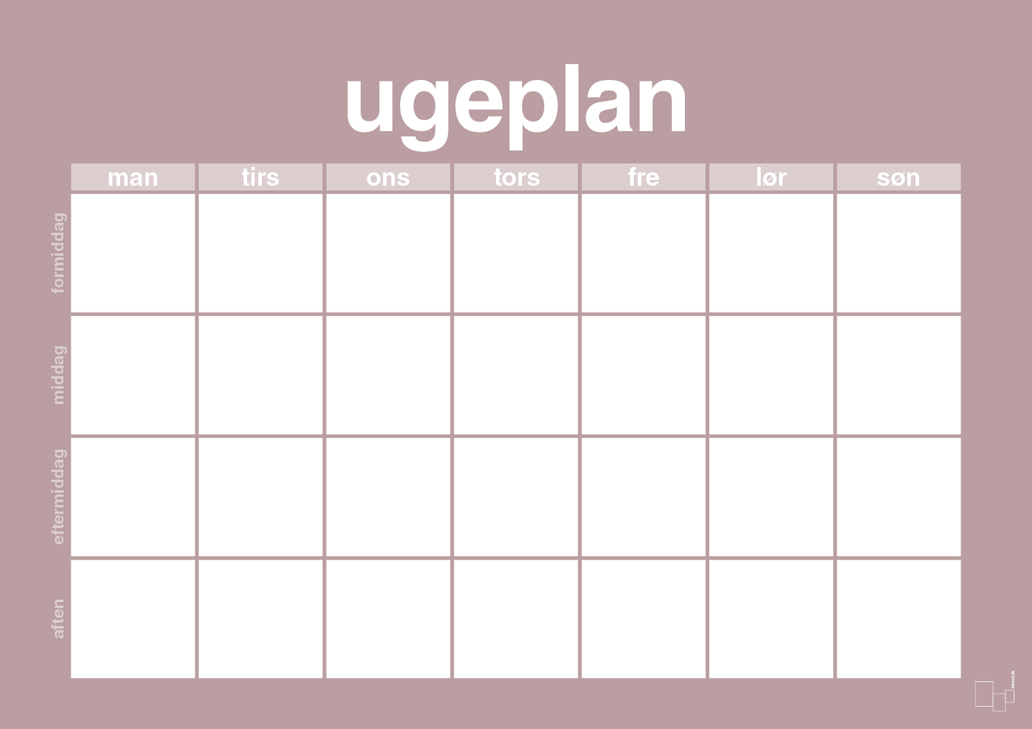 plakat: ugeplan horizontal generisk - light rose-Planer-A1two3