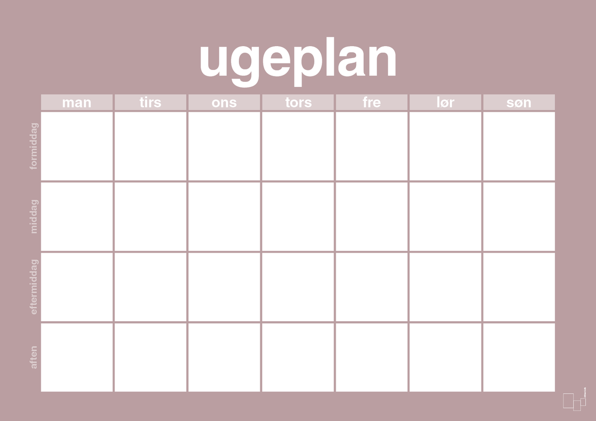 plakat: ugeplan horizontal generisk - light rose-Planer-A1two3