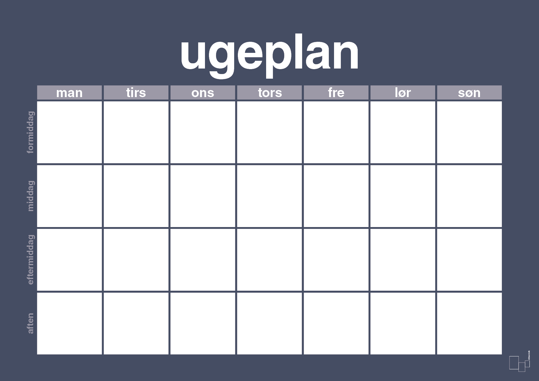 Ugeplan horizontal generisk - petrol-Planer-A1two3