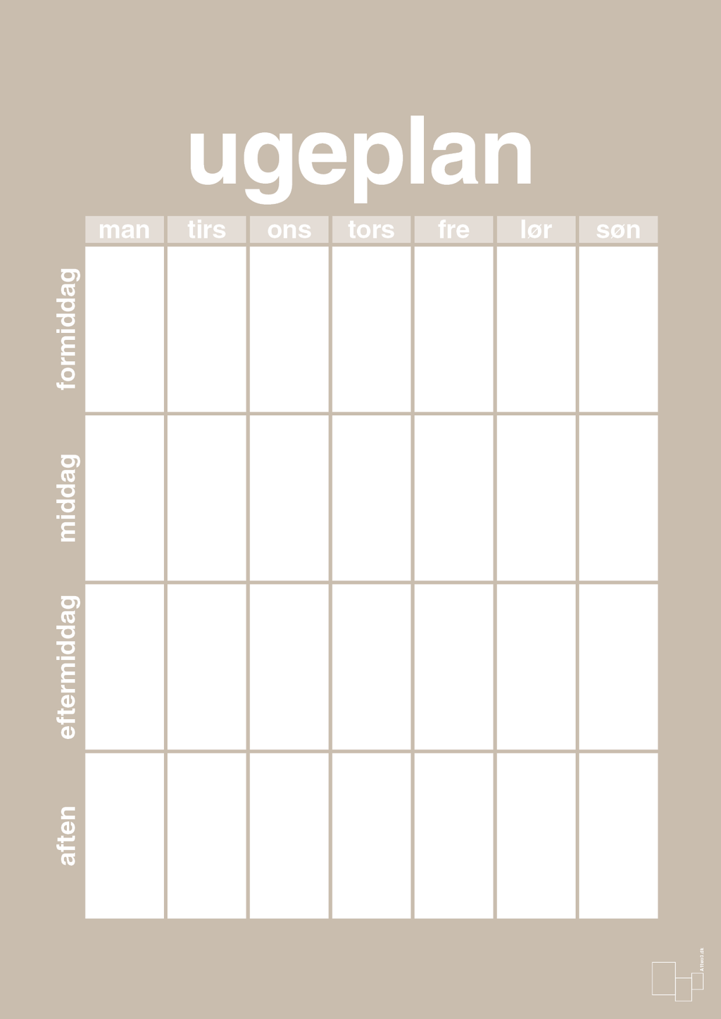 plakat: ugeplan vertical generisk - creamy mushroom-Planer-A1two3
