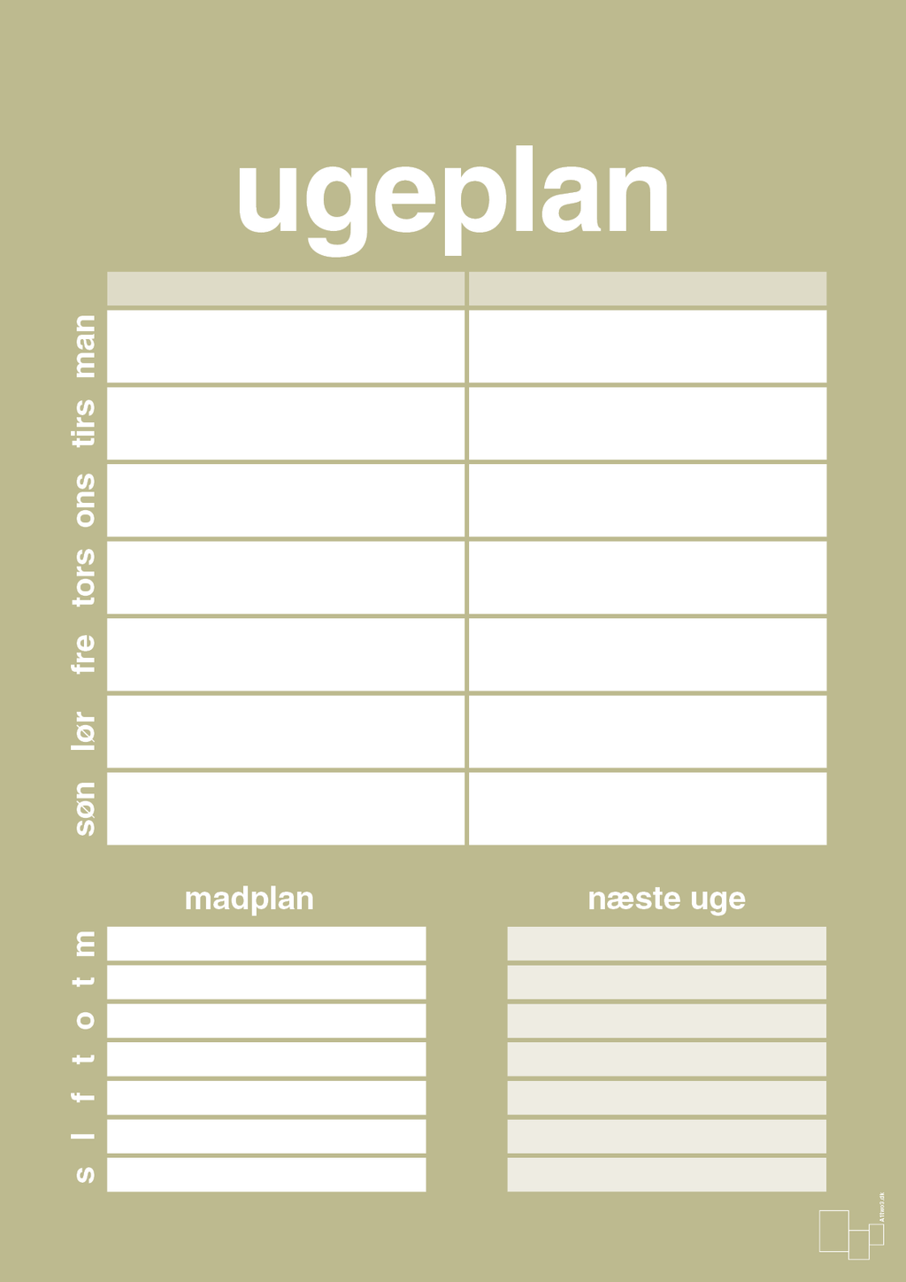 plakat: ugeplan til 2 personer - back to nature-Planer-A1two3