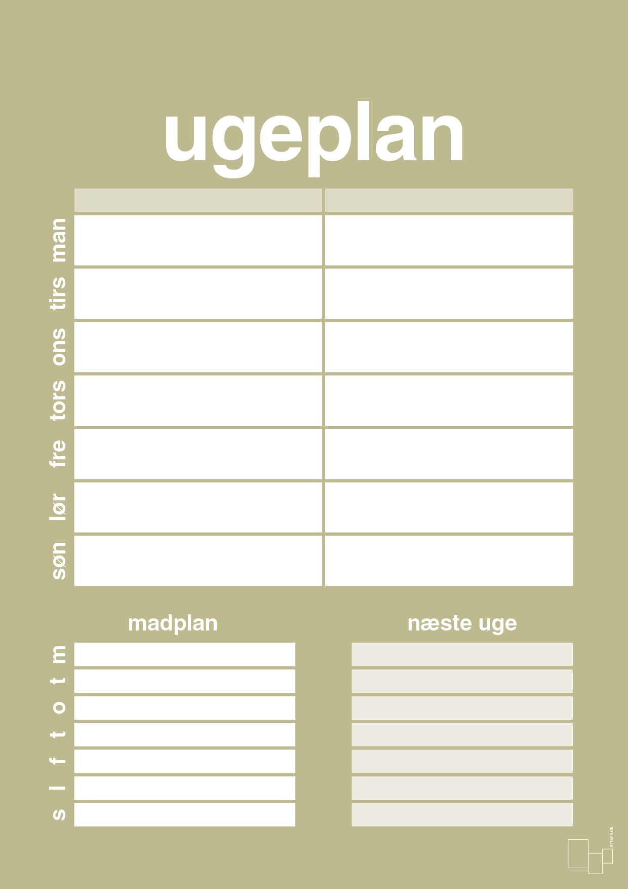plakat: ugeplan til 2 personer - back to nature-Planer-A1two3