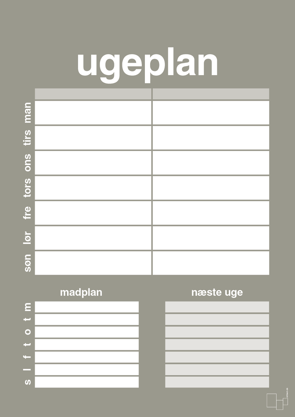 plakat: ugeplan til 2 personer - battleship gray-Planer-A1two3