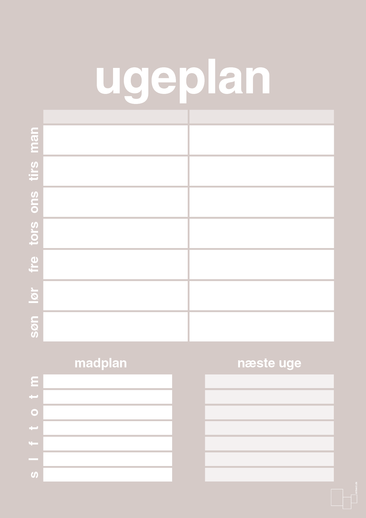 plakat: ugeplan til 2 personer - broken beige-Planer-A1two3