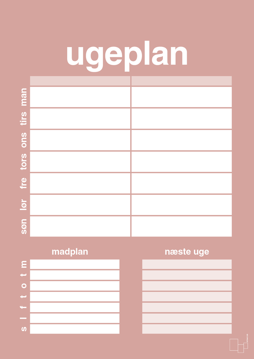 plakat: ugeplan til 2 personer - bubble shell-Planer-A1two3