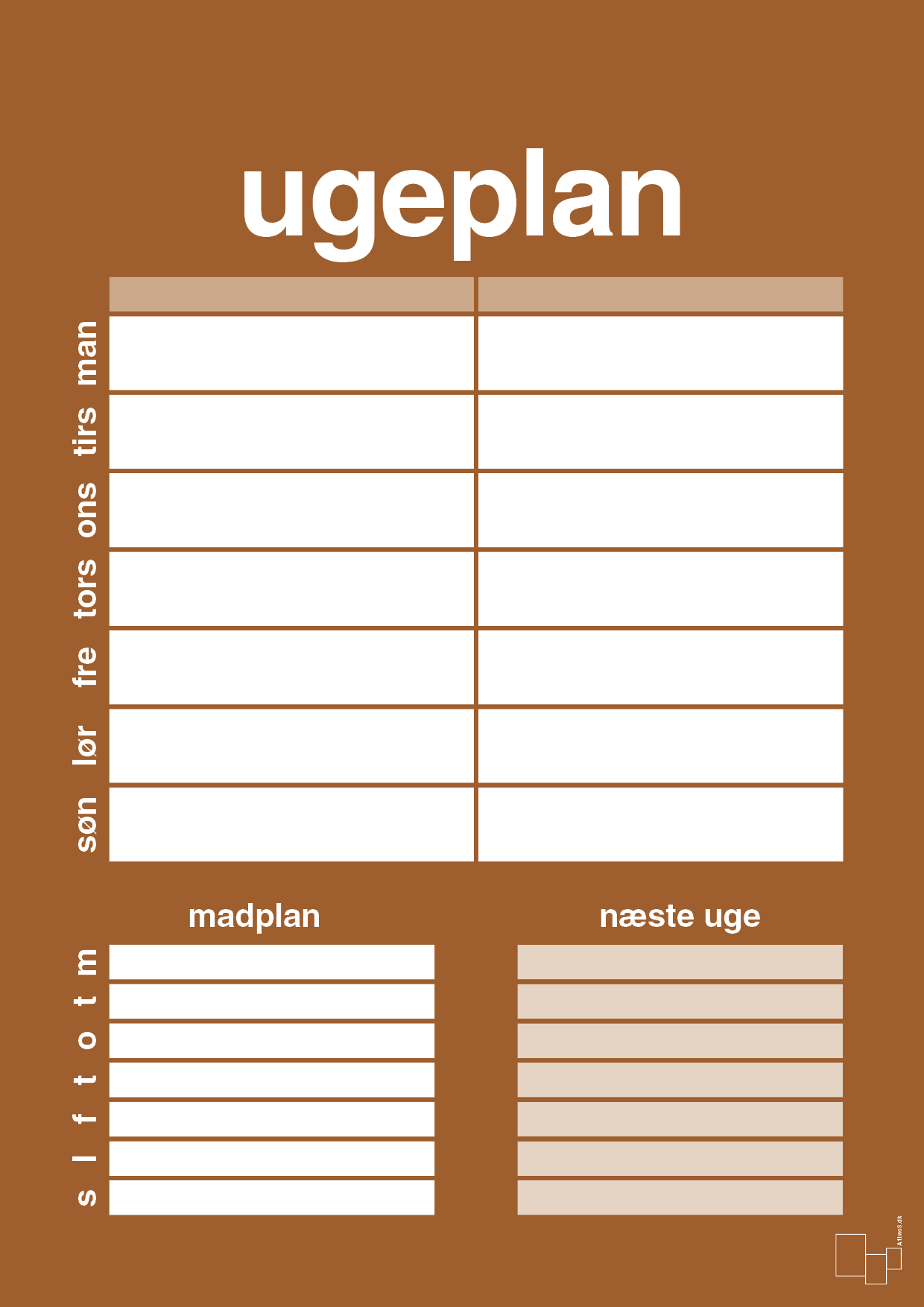 plakat: ugeplan til 2 personer - cognac-Planer-A1two3