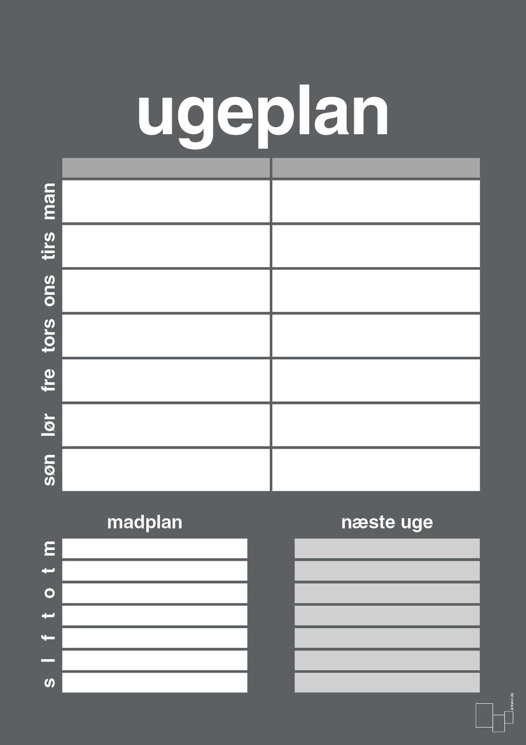 plakat: ugeplan til 2 personer - graphic charcoal-Planer-A1two3