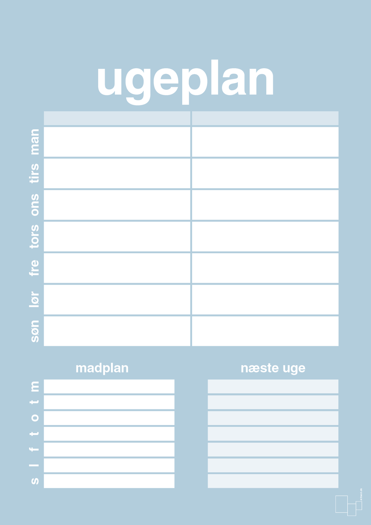 plakat: ugeplan til 2 personer - heavenly blue-Planer-A1two3