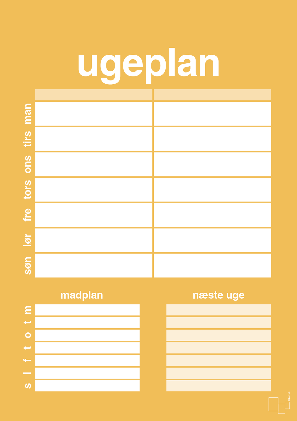 plakat: ugeplan til 2 personer - honeycomb-Planer-A1two3