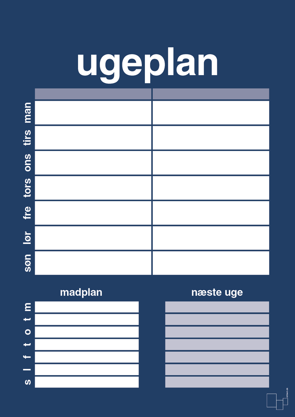 plakat: ugeplan til 2 personer - lapis blue-Planer-A1two3