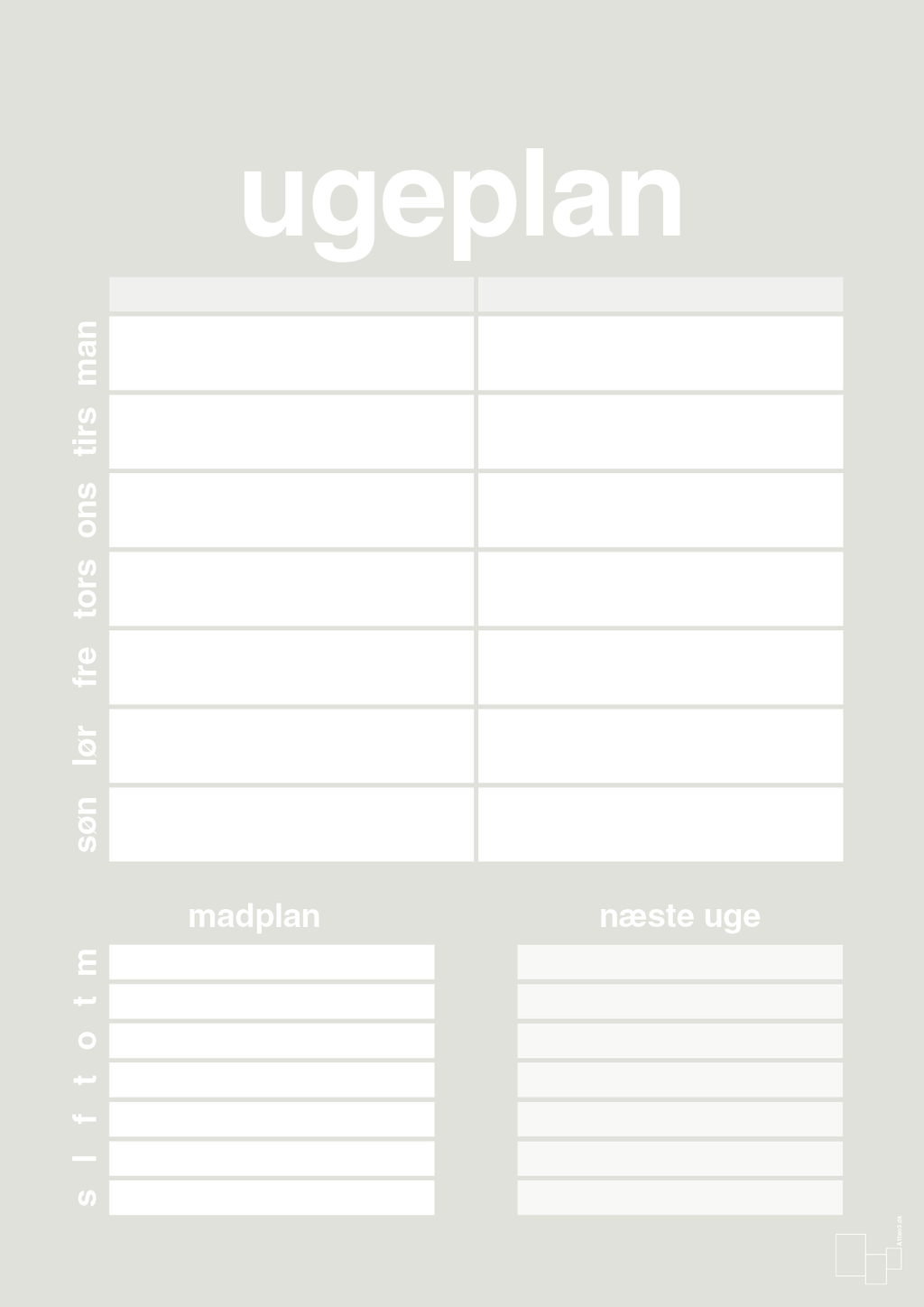 plakat: ugeplan til 2 personer - painters white-Planer-A1two3