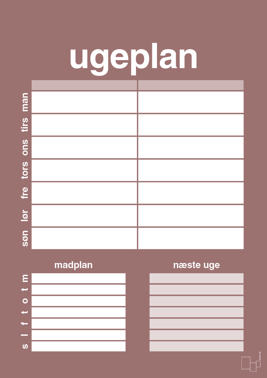plakat: ugeplan til 2 personer - plum-Planer-A1two3