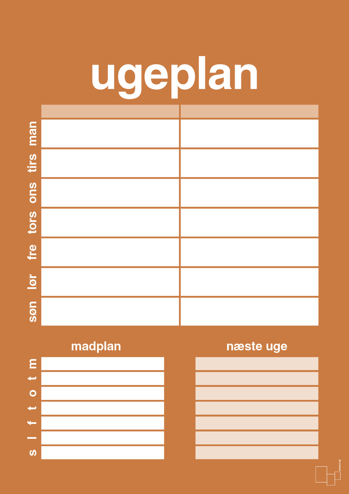 plakat: ugeplan til 2 personer - rumba orange-Planer-A1two3