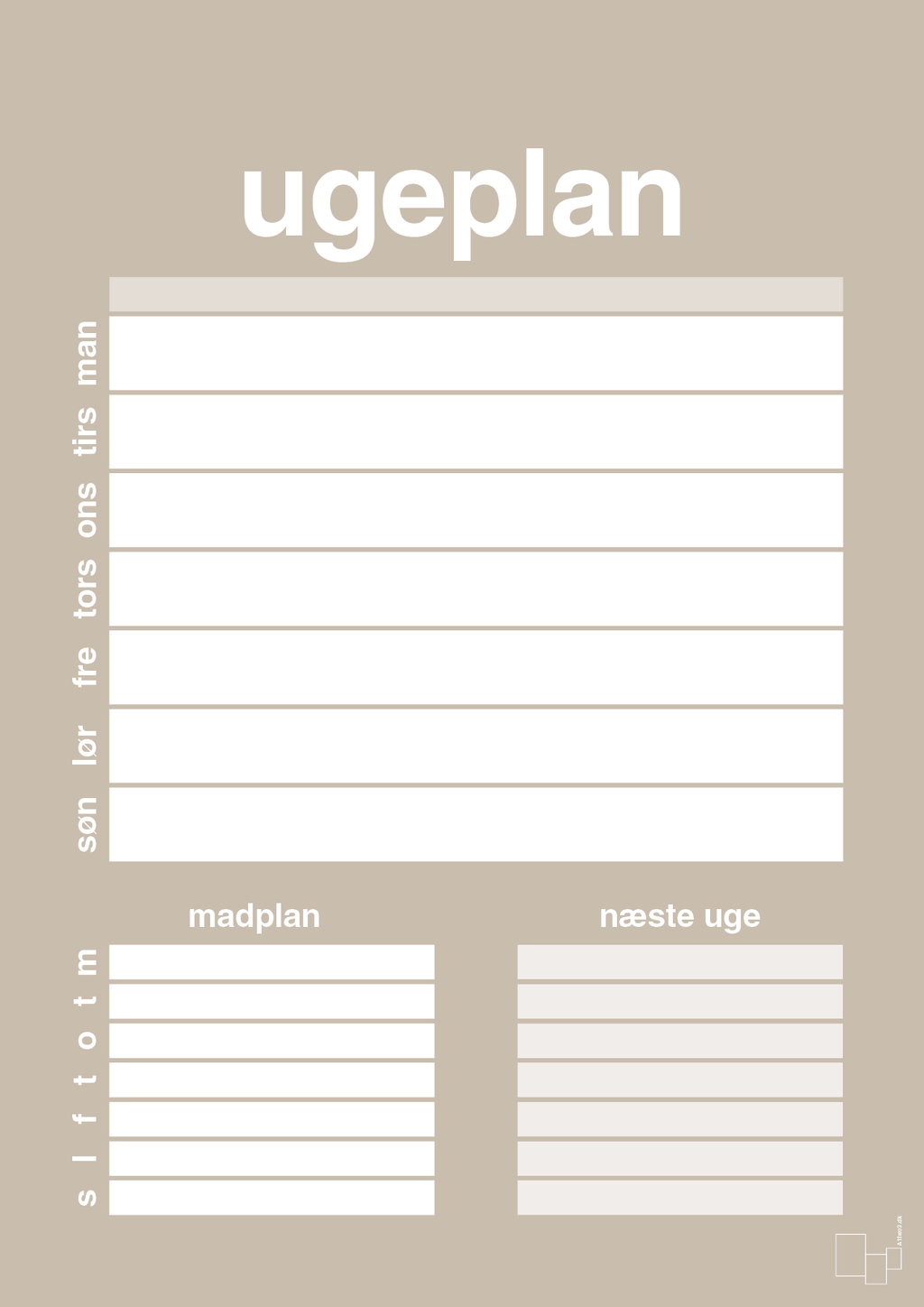 plakat: ugeplan til 1 person - creamy mushroom-Planer-A1two3