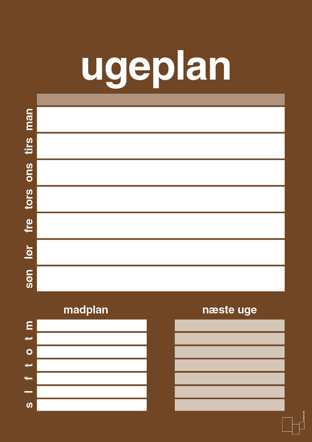 plakat: ugeplan til 1 person - dark brown-Planer-A1two3