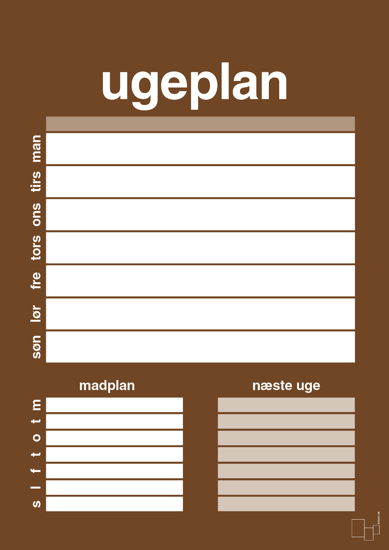 plakat: ugeplan til 1 person - dark brown-Planer-A1two3