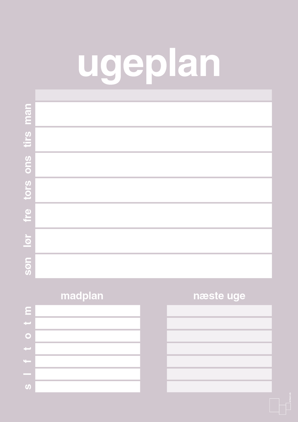 plakat: ugeplan til 1 person - dusty lilac-Planer-A1two3