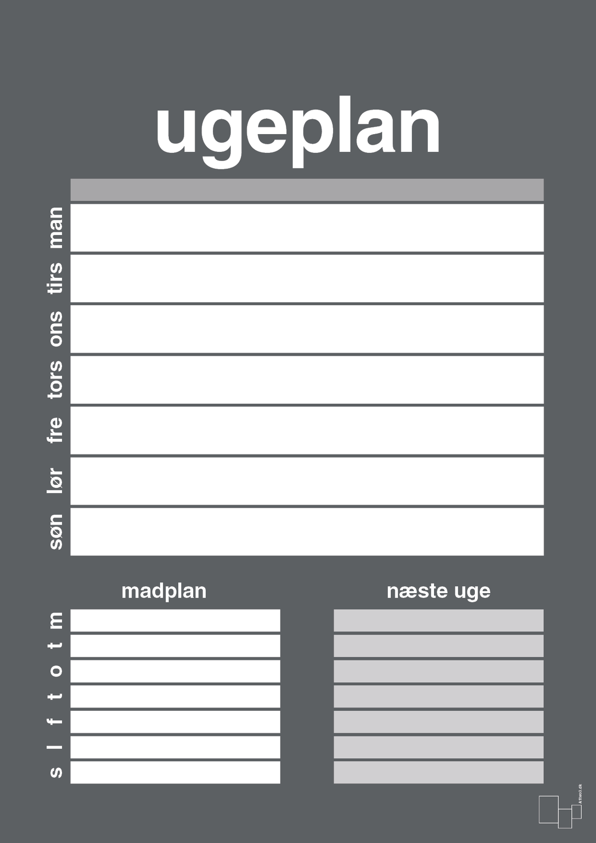 plakat: ugeplan til 1 person - graphic charcoal-Planer-A1two3