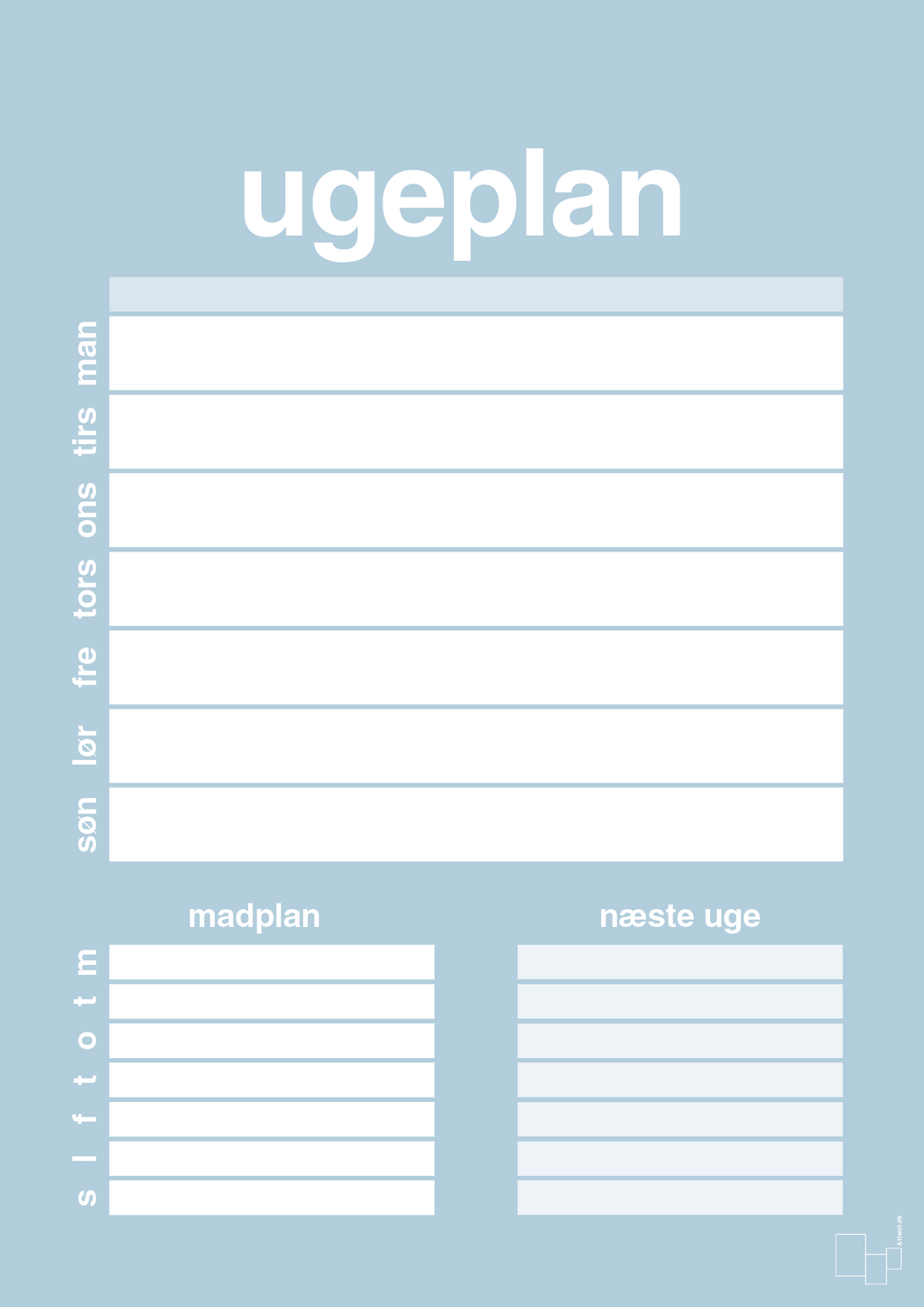 plakat: ugeplan til 1 person - heavenly blue-Planer-A1two3