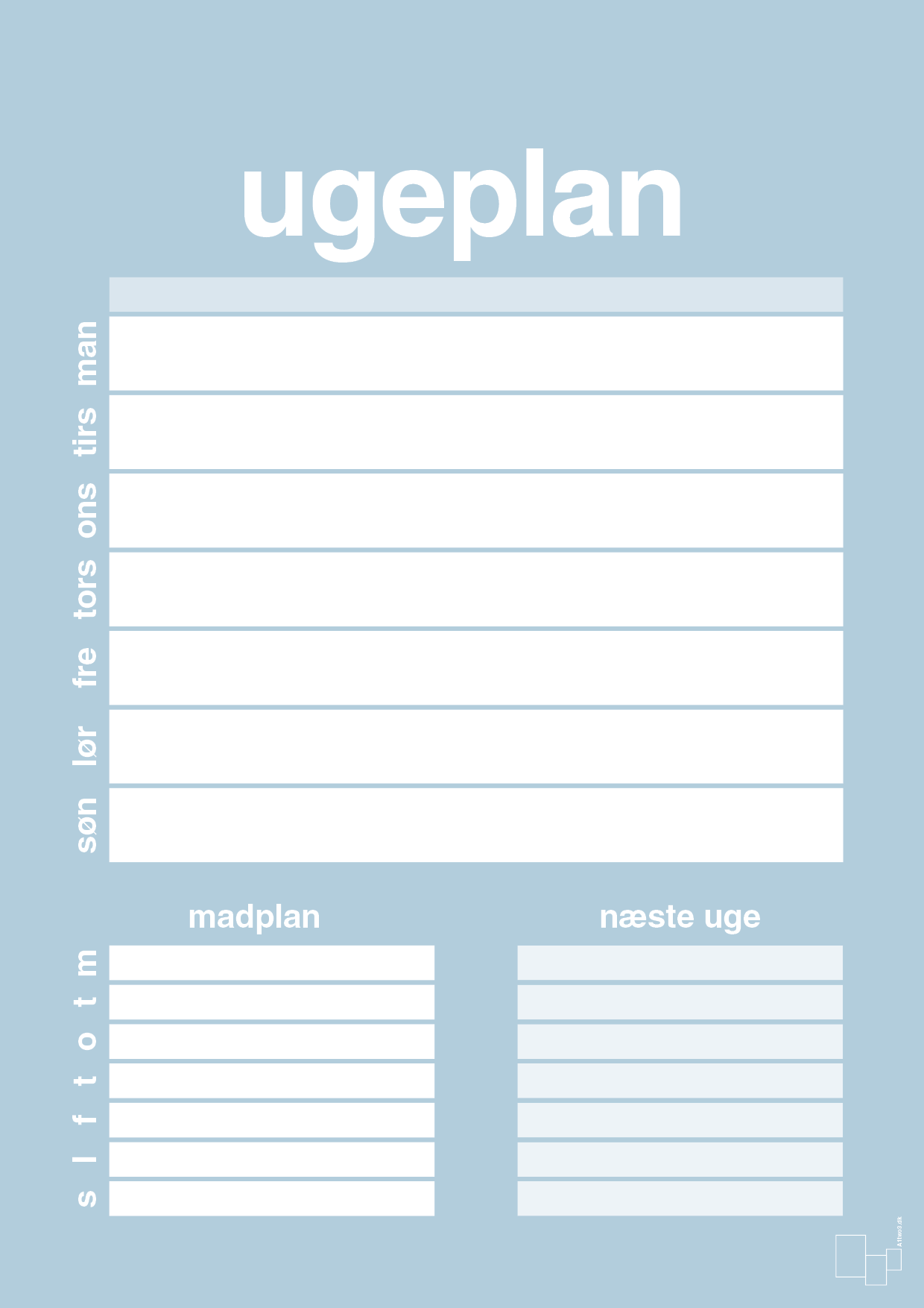 plakat: ugeplan til 1 person - heavenly blue-Planer-A1two3