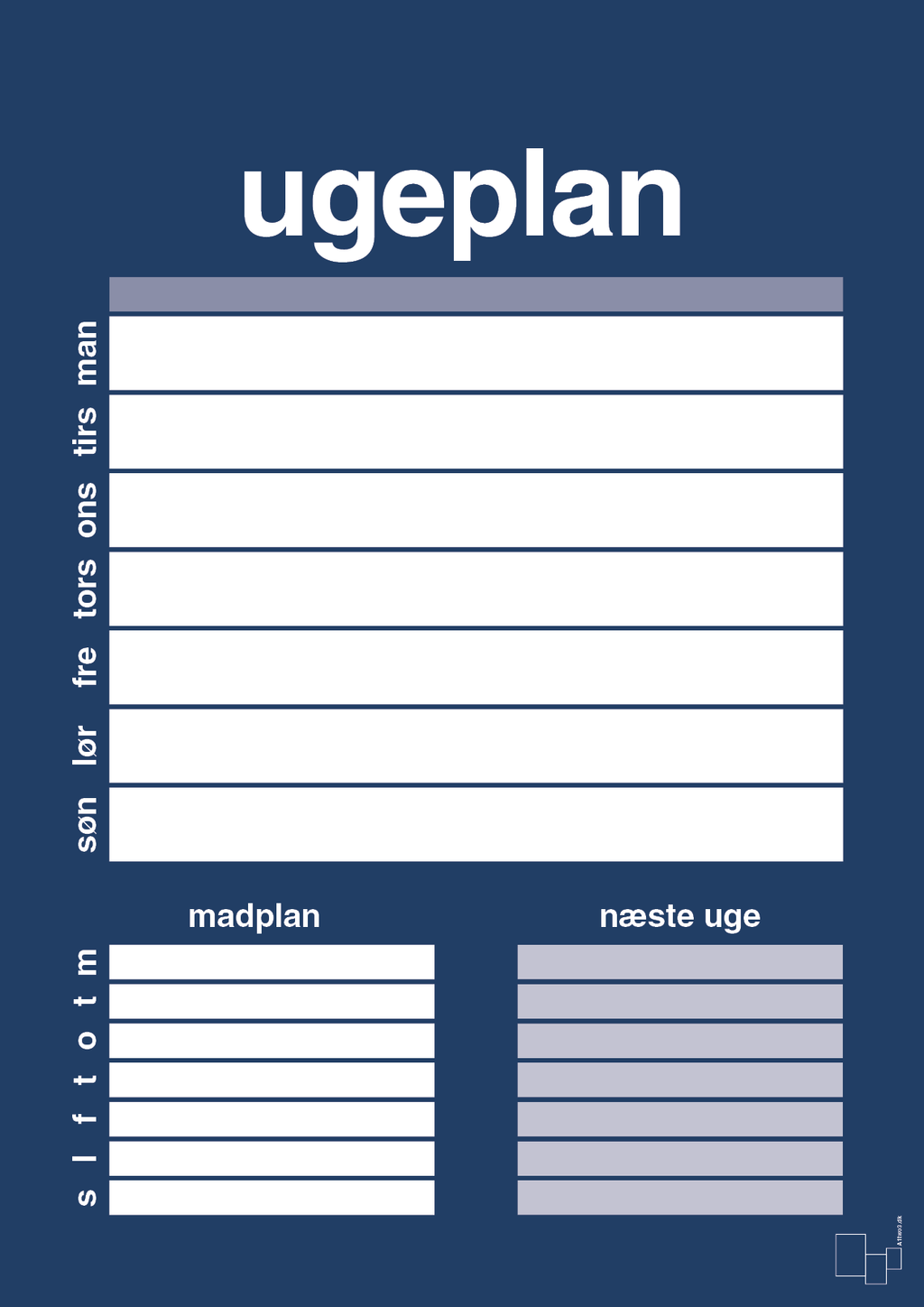 plakat: ugeplan til 1 person - lapis blue-Planer-A1two3