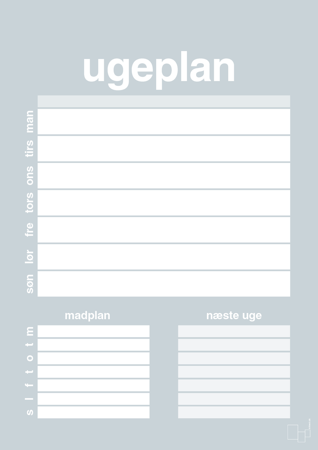 plakat: ugeplan til 1 person - light drizzle-Planer-A1two3