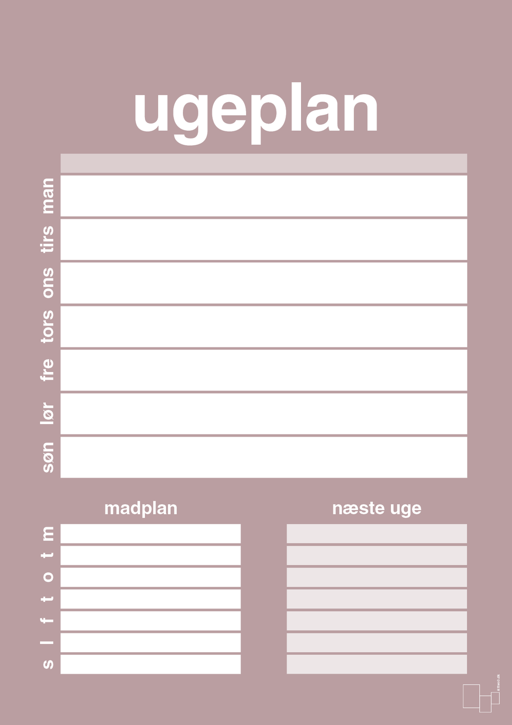 plakat: ugeplan til 1 person - light rose-Planer-A1two3