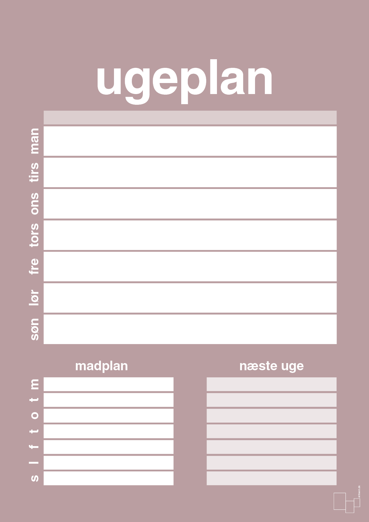 plakat: ugeplan til 1 person - light rose-Planer-A1two3
