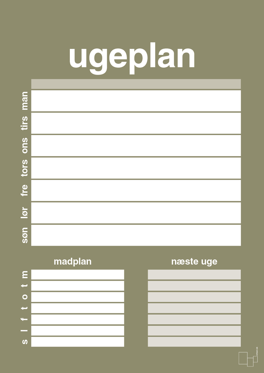 plakat: ugeplan til 1 person - misty forrest-Planer-A1two3