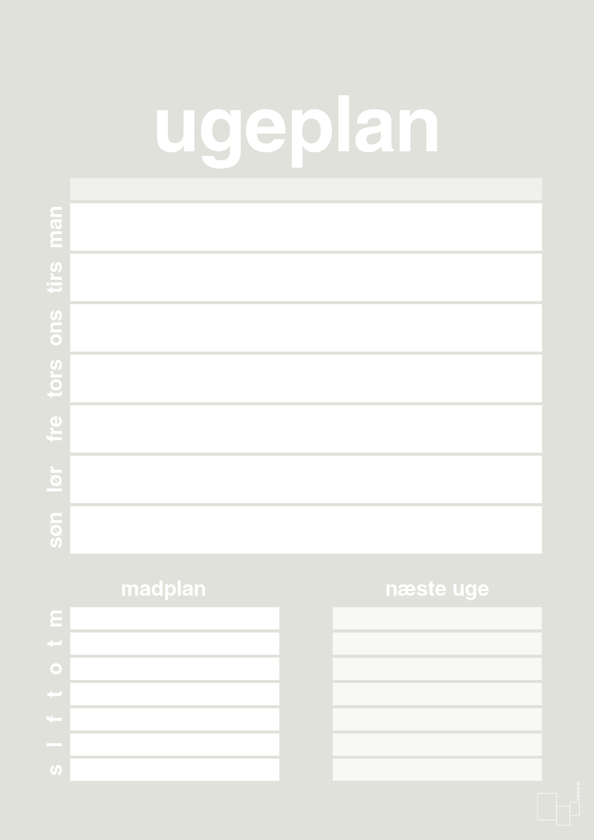 plakat: ugeplan til 1 person - painters white-Planer-A1two3