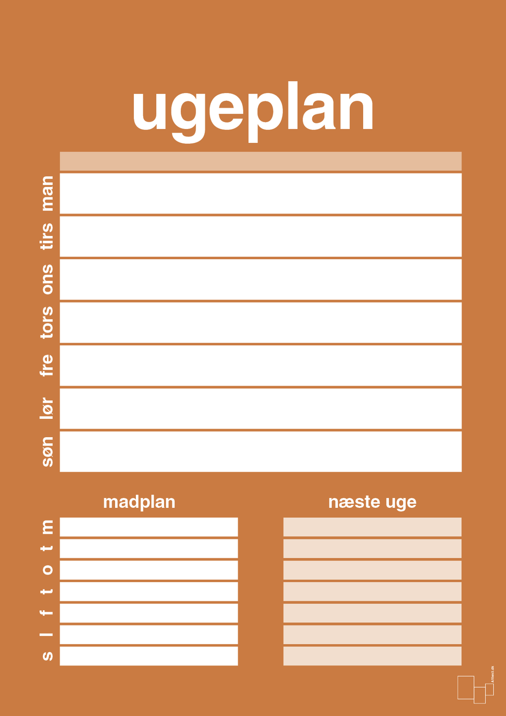plakat: ugeplan til 1 person - rumba orange-Planer-A1two3