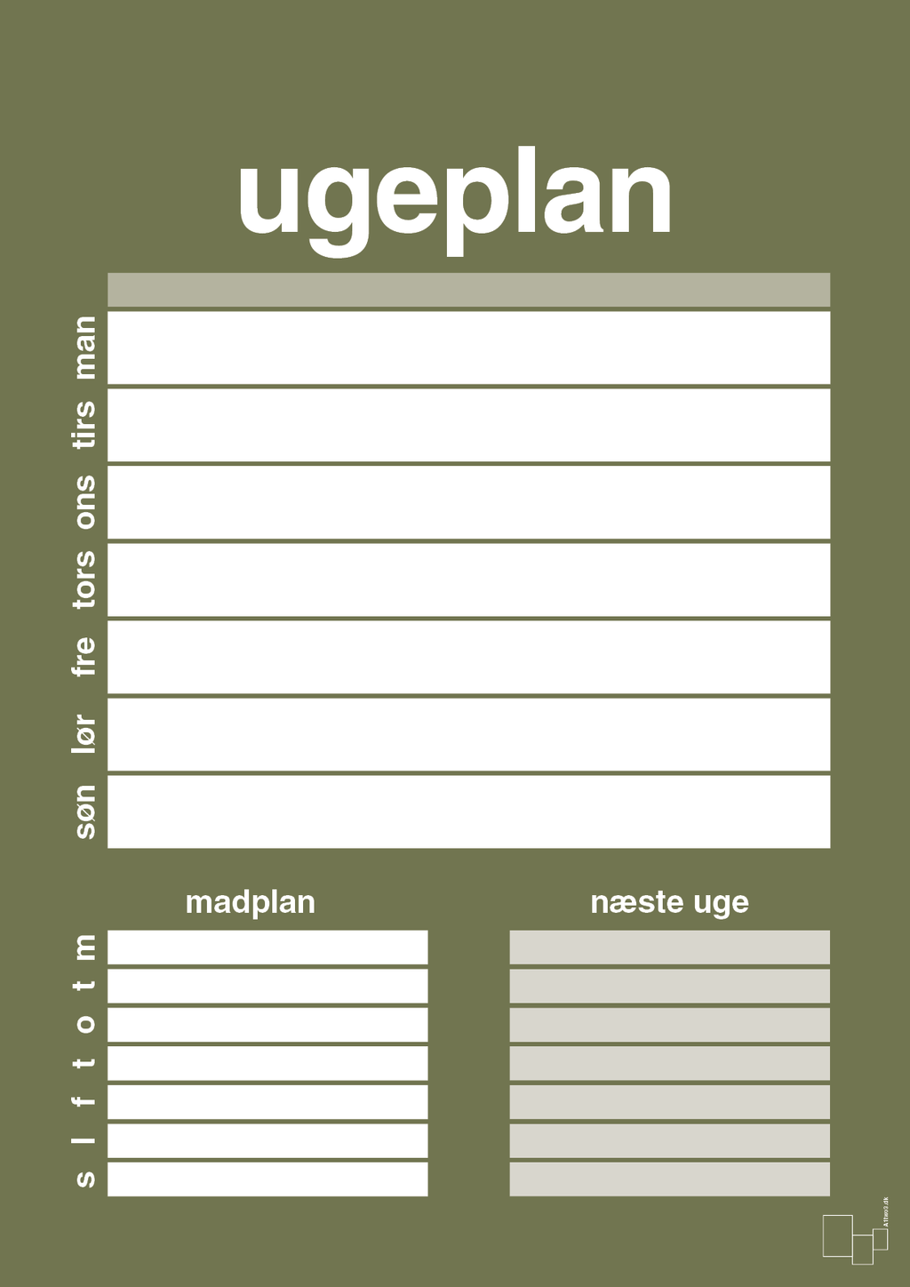 plakat: ugeplan til 1 person - secret meadow-Planer-A1two3