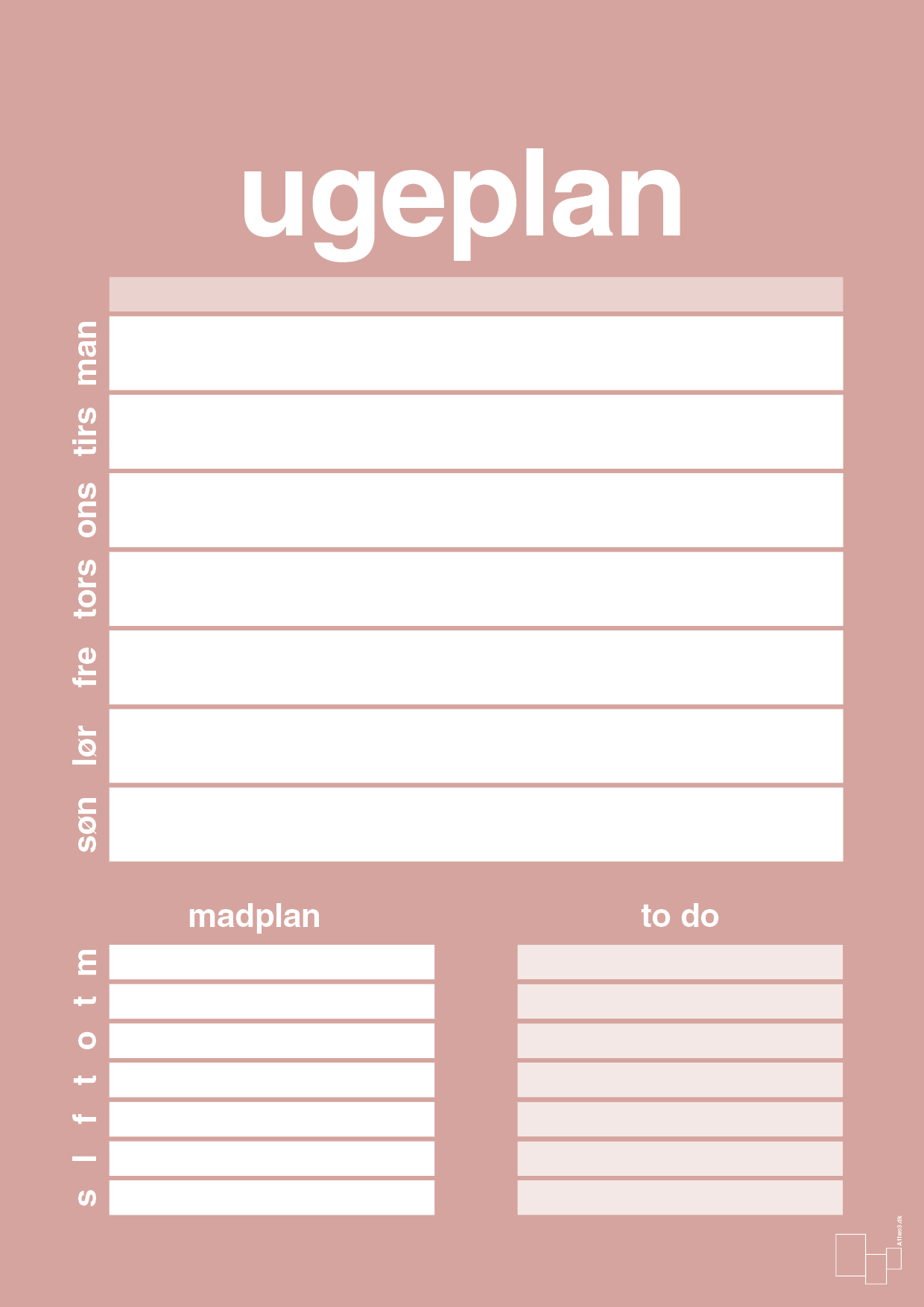 plakat: ugeplan med to-do liste til 1 person - bubble shell-Planer-A1two3