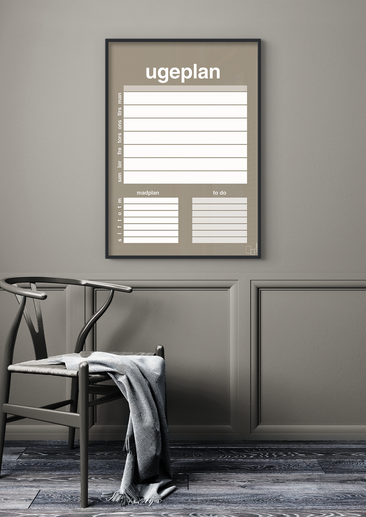 plakat: ugeplan med to-do liste til 1 person - cognac-Planer-A1two3