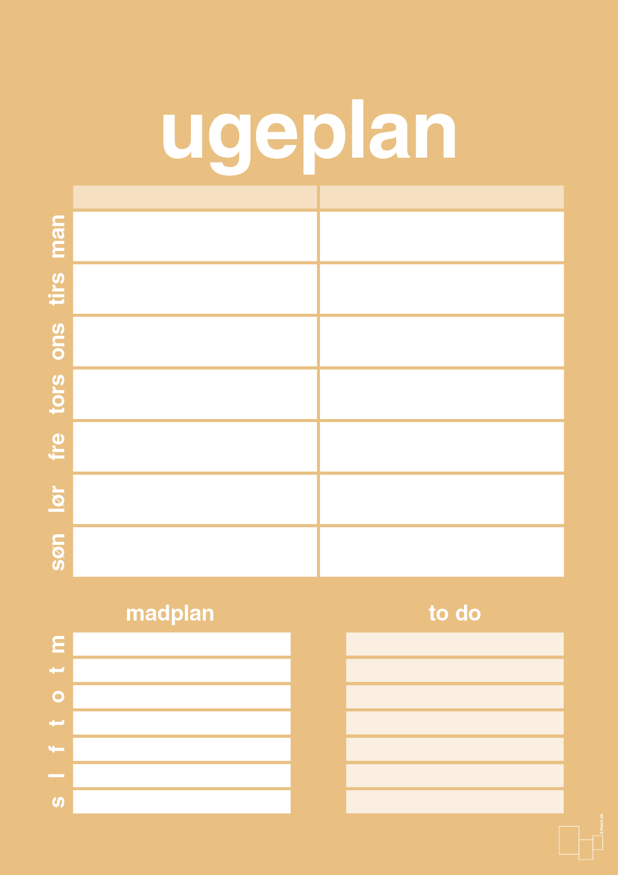 plakat: ugeplan med to-do liste til 2 personer - charismatic-Planer-A1two3