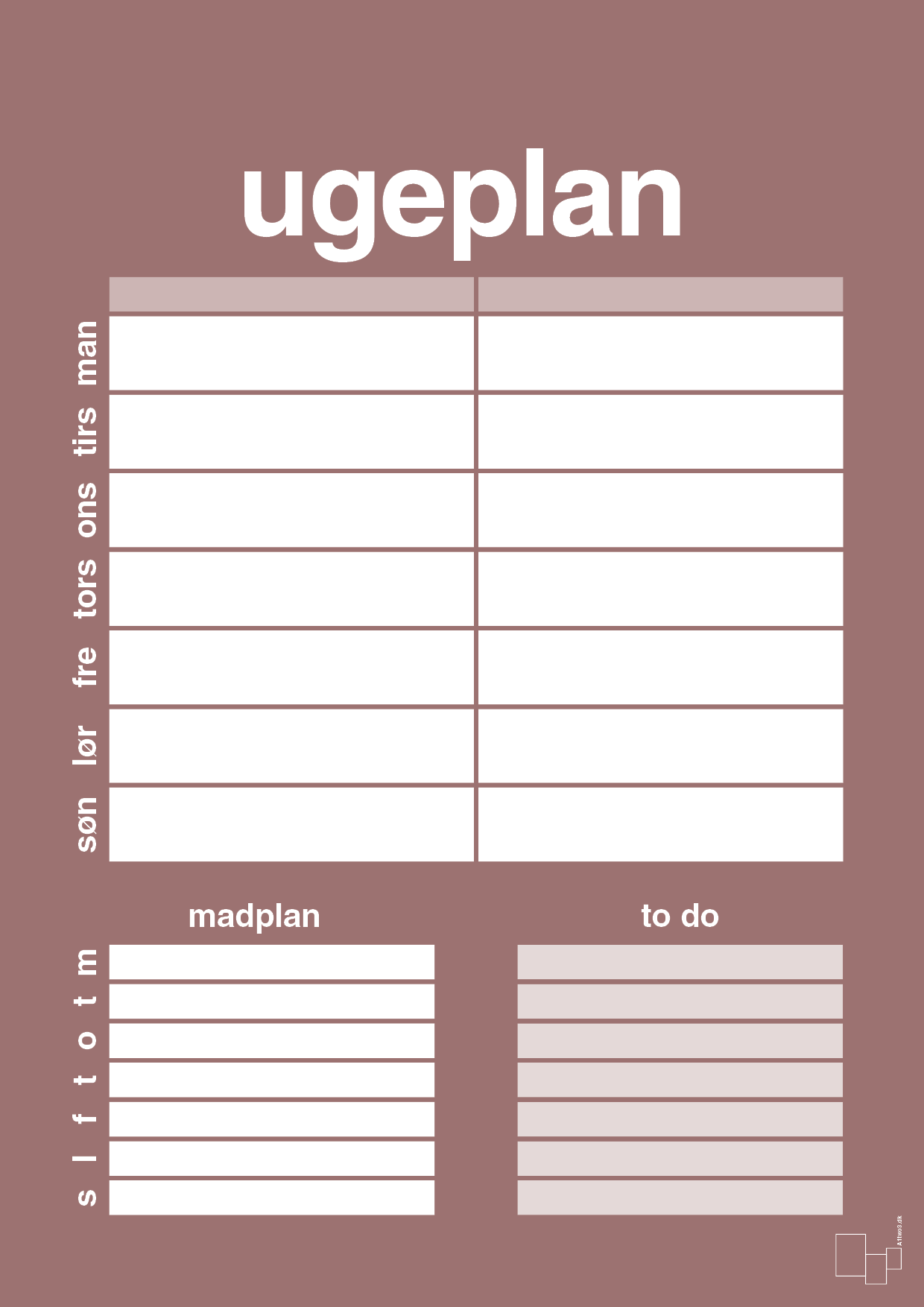 plakat: ugeplan med to-do liste til 2 personer - plum-Planer-A1two3