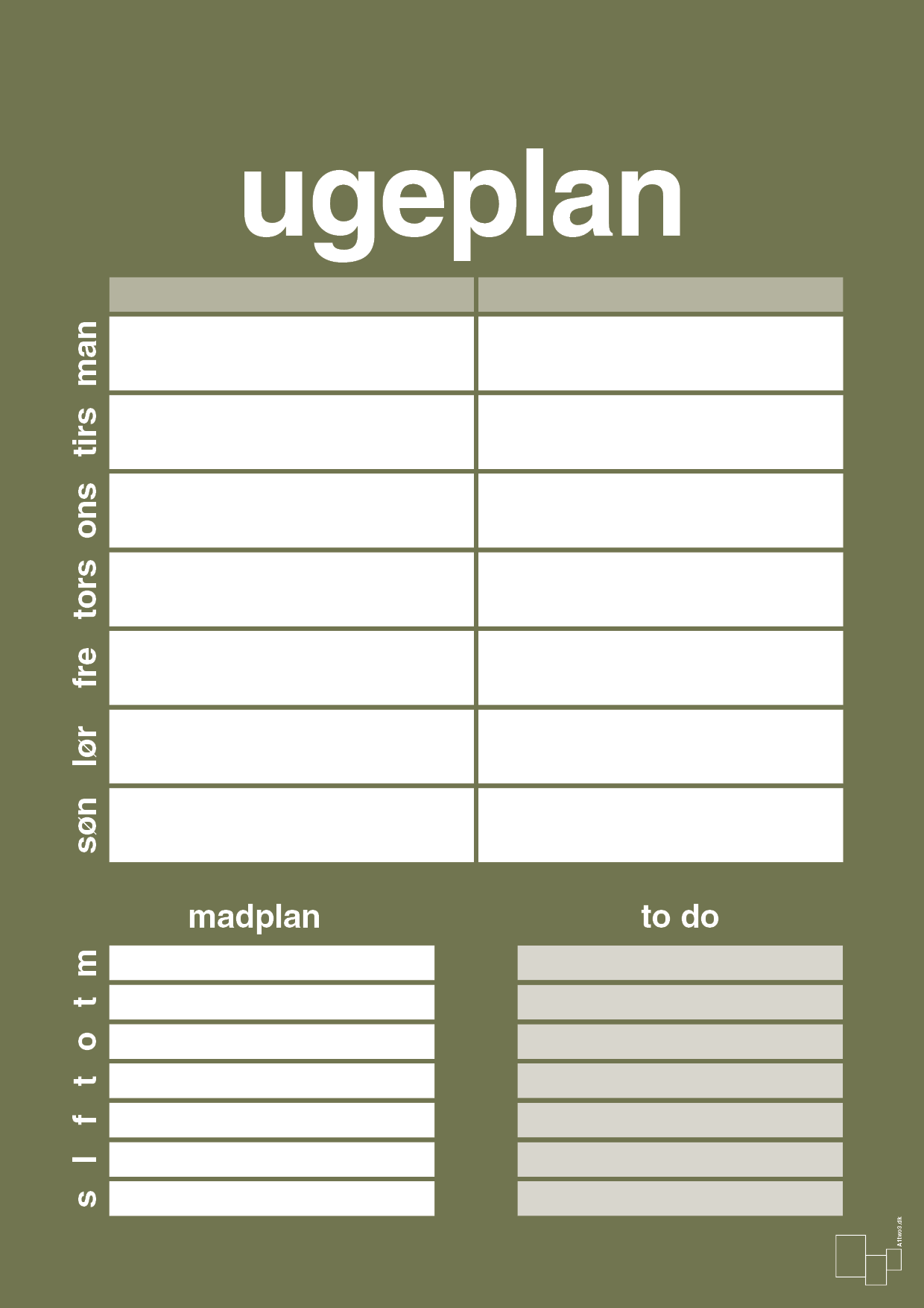 plakat: ugeplan med to-do liste til 2 personer - secret meadow-Planer-A1two3
